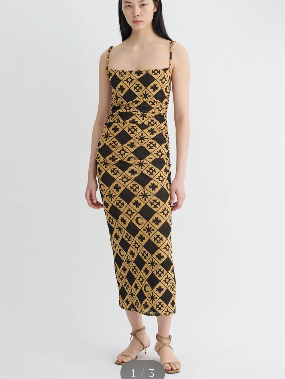 NWT Nanushka Golden Beige and Black Printed Slip Dress